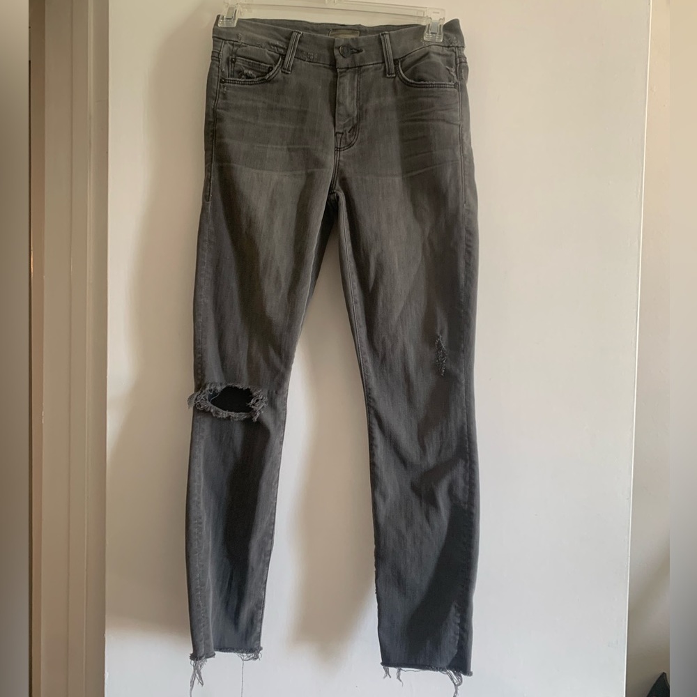 Mother Denim Gray Looker Ankle Fray in Last Chance Saloon Distressed Skinny Jean - Picture 5 of 12